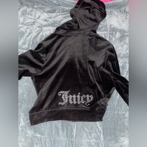 Juicy Couture Black Velour Hoodie with Rhinestone Detail